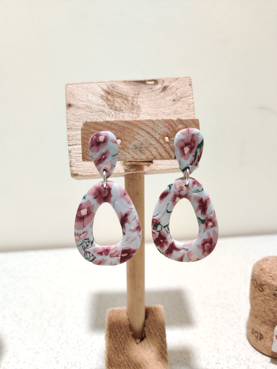 Spring floral hollow pebble dangle polymer clay earrings oopsy 