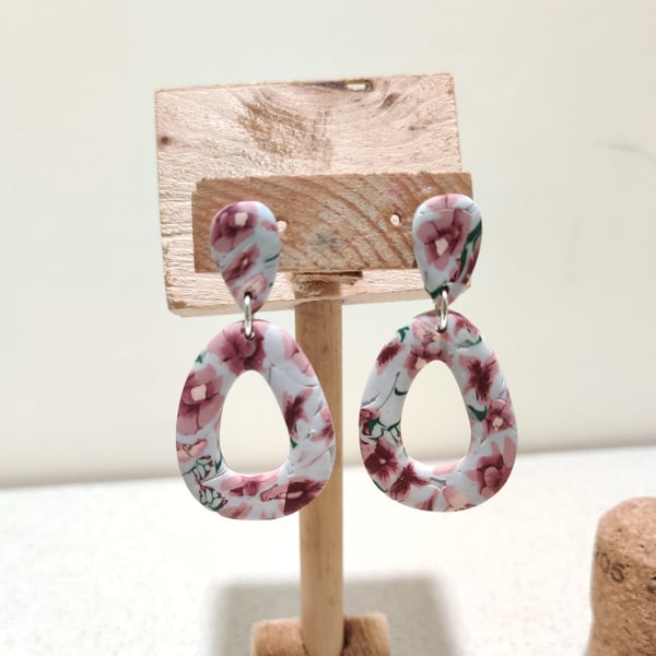 Spring floral hollow pebble dangle polymer clay earrings oopsy 