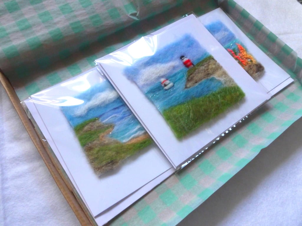 Set of 3 needle felted Coastal greetings card collection
