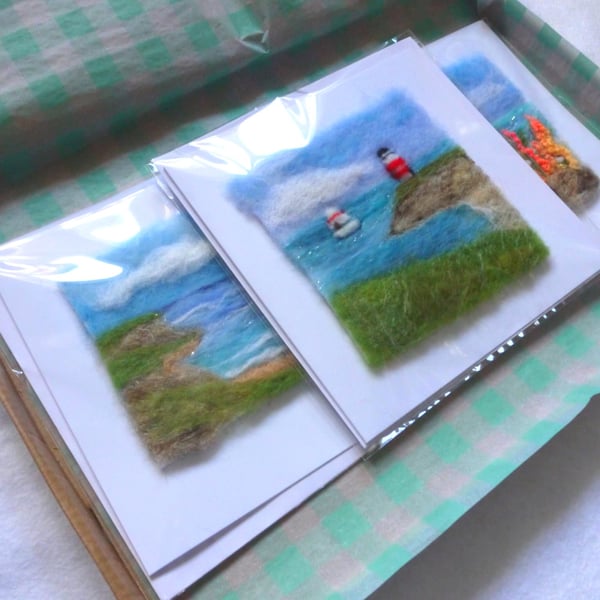 Set of 3 needle felted Coastal greetings card collection