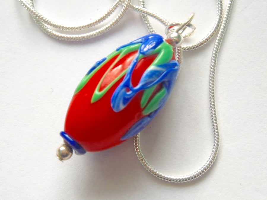 Red Murano glass pendant with sterling silver.