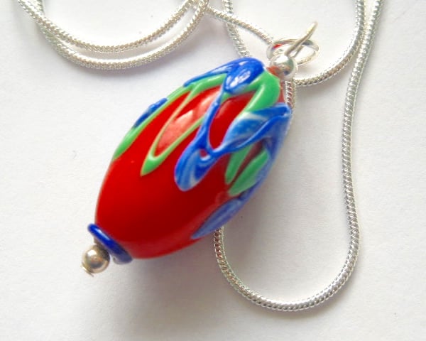 Red Murano glass pendant with sterling silver.