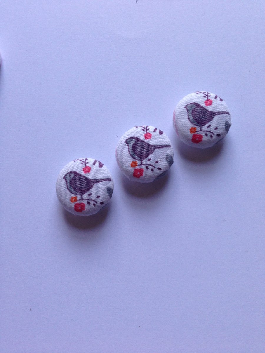 Little Bird Button Trio 3 unique fabric covered buttons 