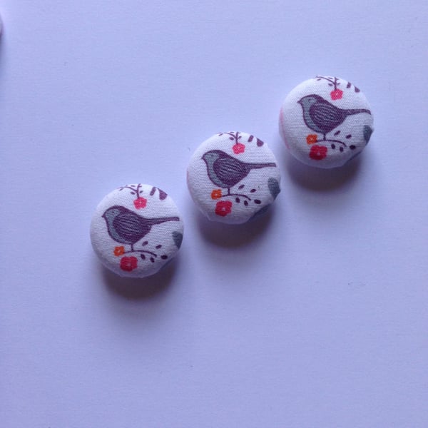 Little Bird Button Trio 3 unique fabric covered buttons 
