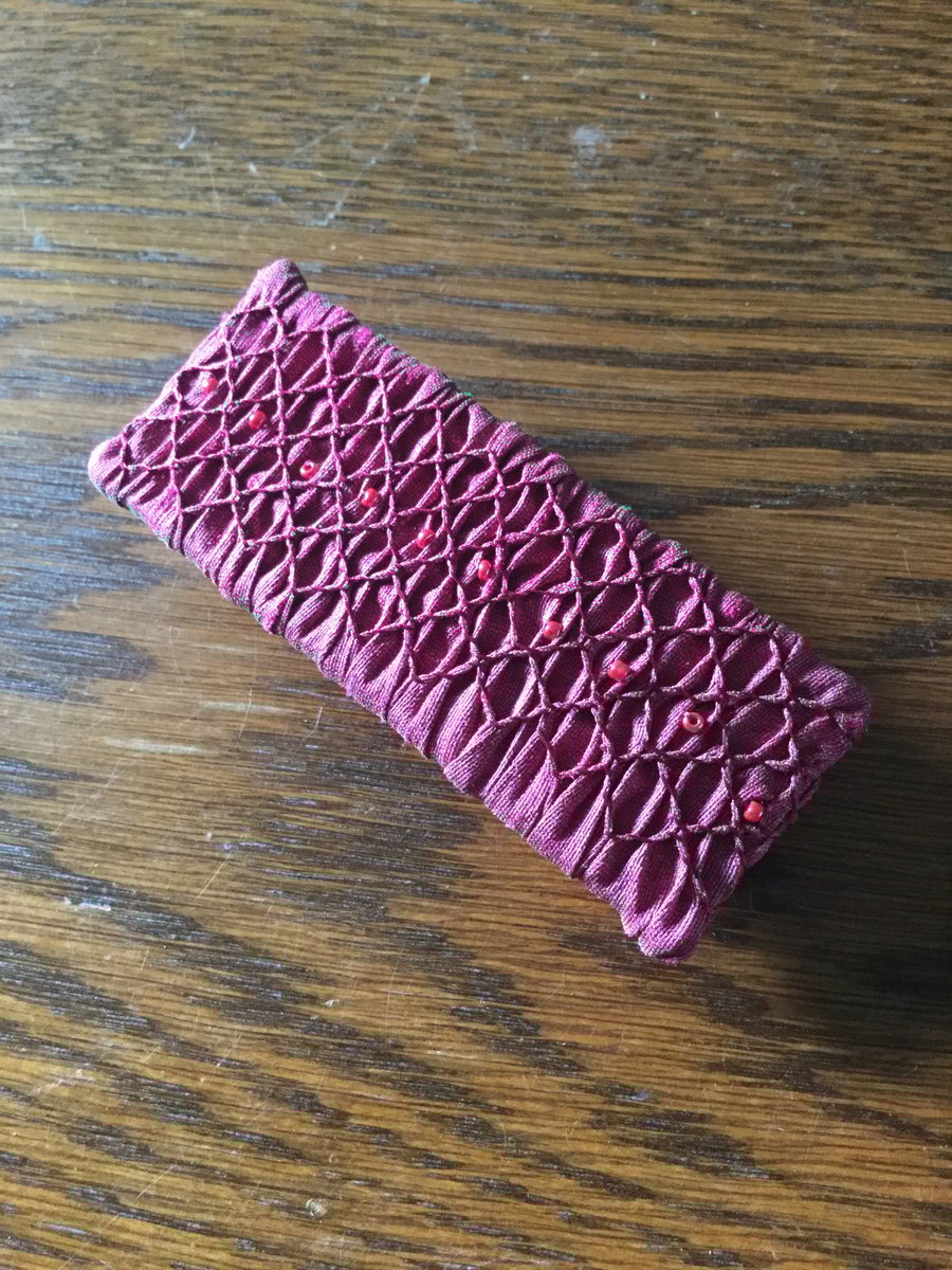 Hand Smocked and Beaded Dusky Pink  Silk Hair Clip