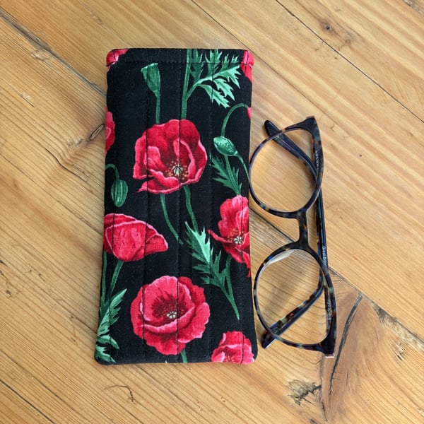 Poppy Print Quilted Fabric Glasses Case