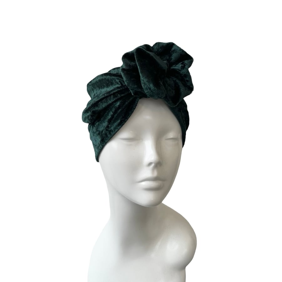 Dark Green 1940s Vintage Style Rosette Turban Hat Soft Elastic Velvet Spring Hat