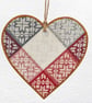 Red Grey Diamonds: Decoupaged Wooden Hanging Heart 15cm (6") - Image 1