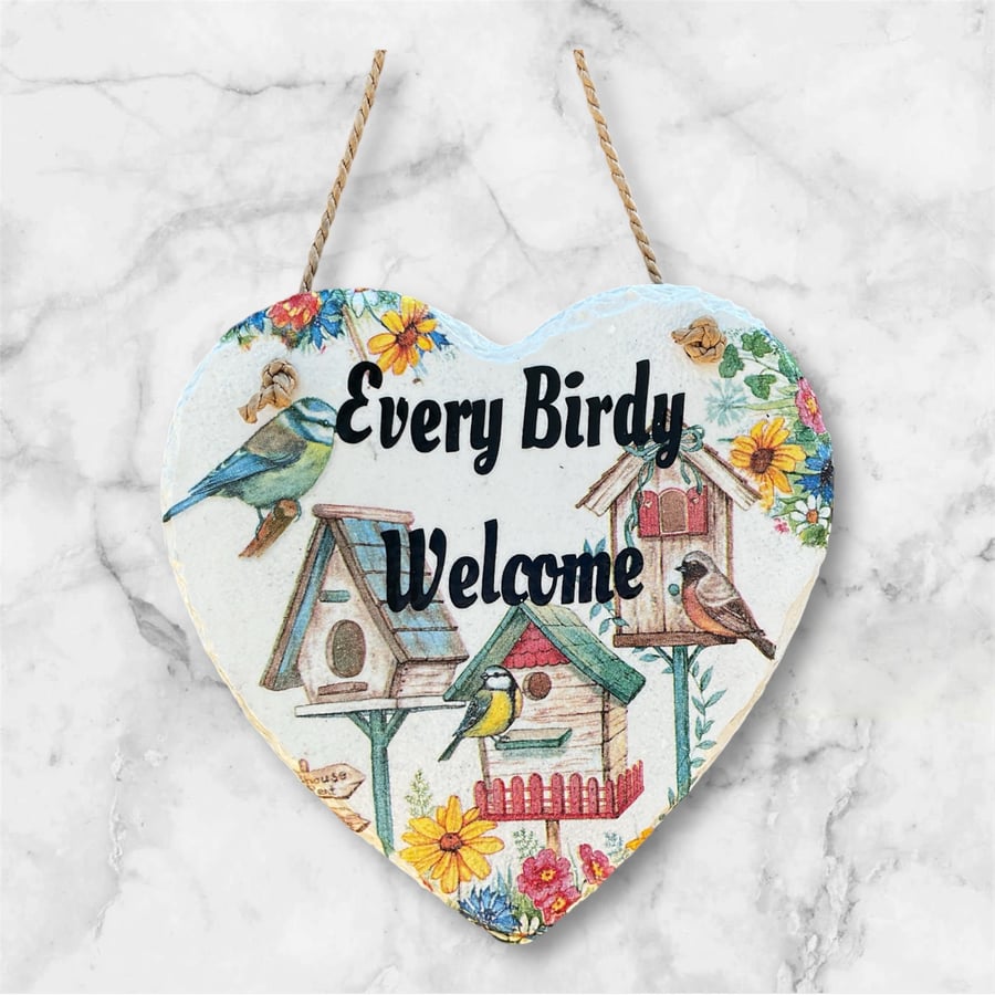 Garden sign. Slate Heart. Garden Birds.
