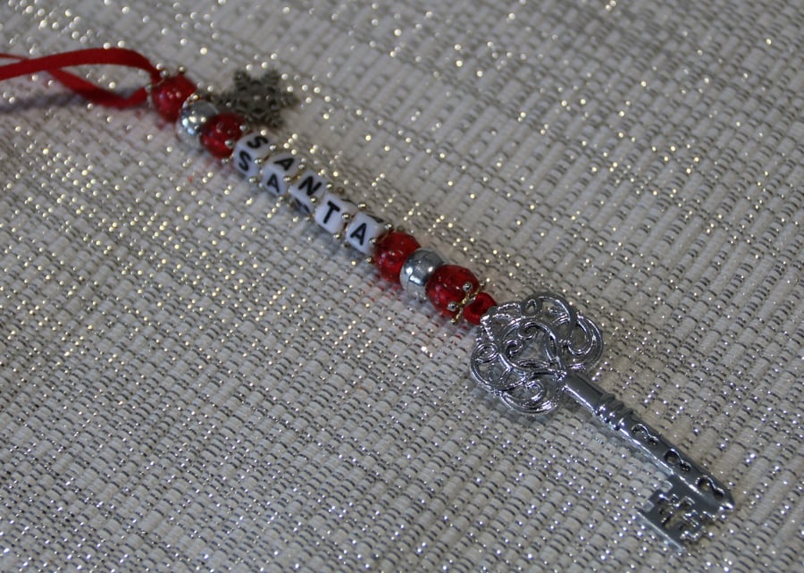 Santa's Magic Key, Christmas tree decoration, Silver beads