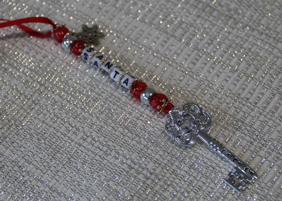 Santa's Magic Key, Christmas tree decoration, Silver beads