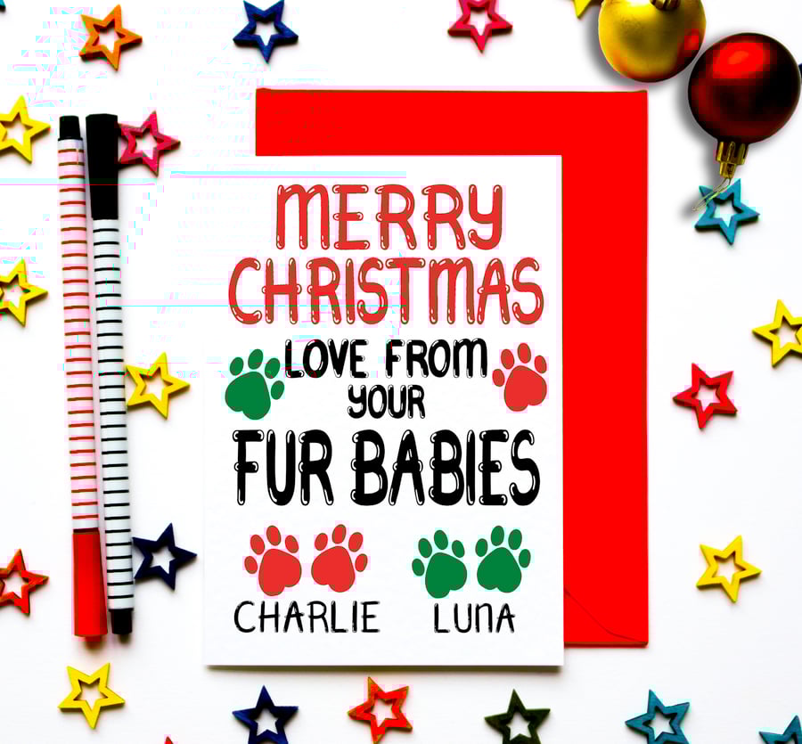 Personalised Christmas Card From Fur Babies, Dogs, Cats, Pets