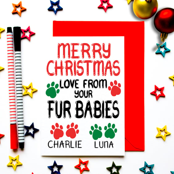 Personalised Christmas Card From Fur Babies, Dogs, Cats, Pets