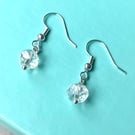 Crystal glass faceted drop earrings, silver plated 