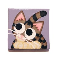 Tabby Cat Magnet - purple fridge magnet with acrylic painted cat art