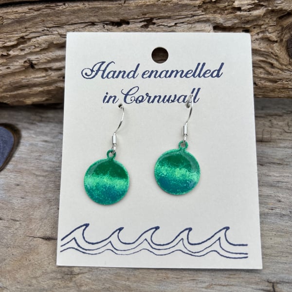 Hand enamelled sea coloured earrings 