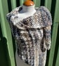 Asymmetrical Triangle Lace Crochet Wrap Shawl in Soft Neutral Tones Wool Blend - Image 2