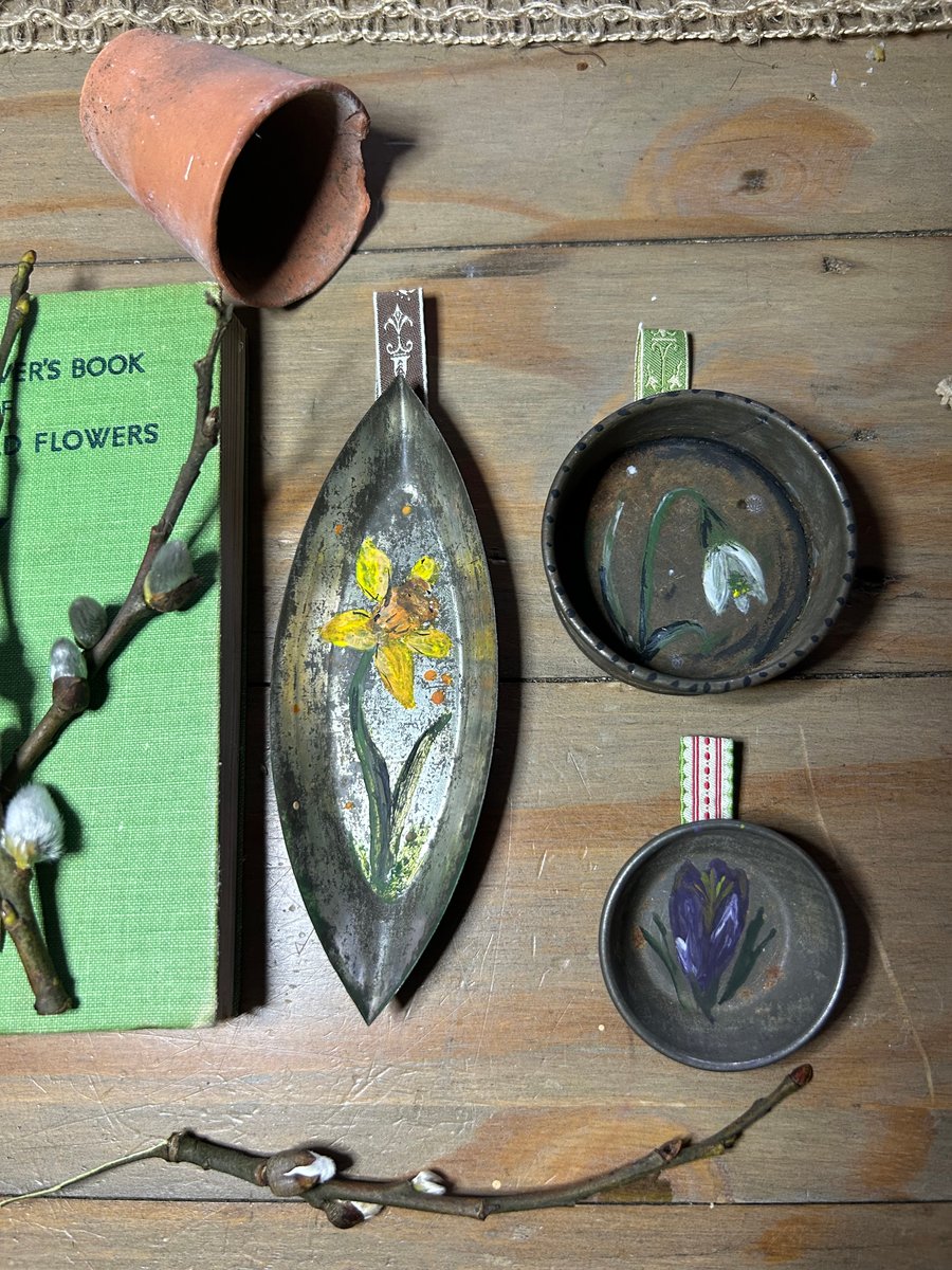 Spring Trio painted vintage tins