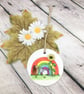 Ceramic Hanging Decoration - Hedgehog with Sunflower & Rainbow  - Image 1