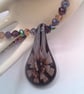 Purple Floral Patterned Glass Pendant on a Mixed Purple Crystal Necklace - Image 2