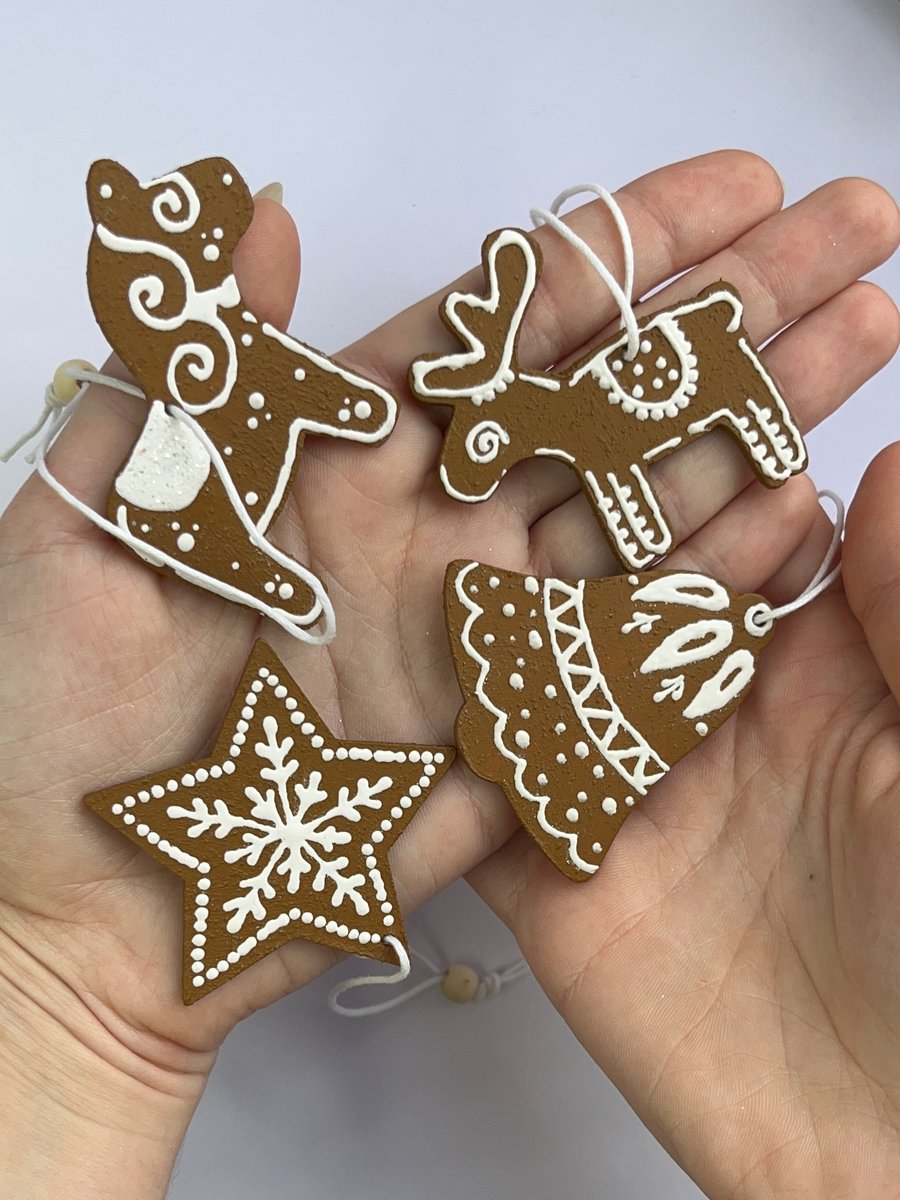 Christmas Tree Decorations Gingerbread Style Ornaments Hand Painted Handmade