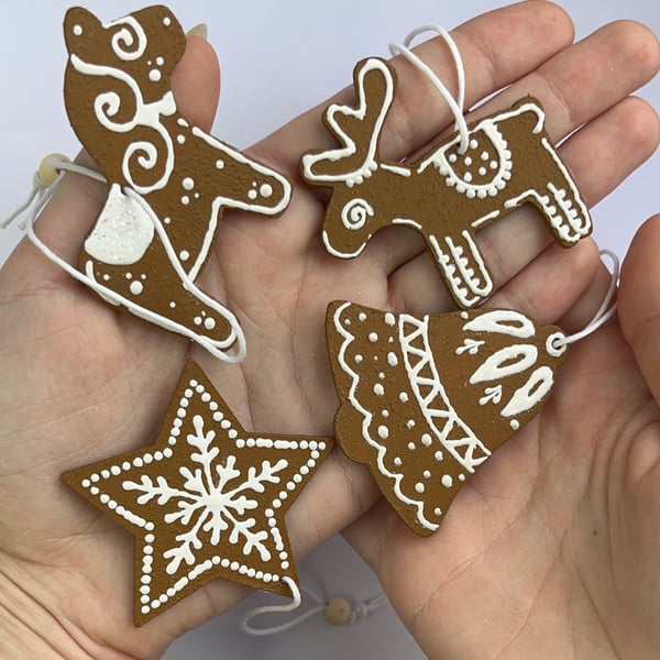 Christmas Tree Decorations Gingerbread Style Ornaments Hand Painted Handmade