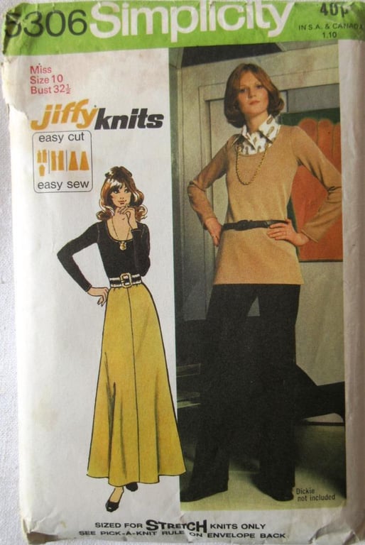 A vintage sewing pattern for a misses' top, skirt and trousers in size 10 