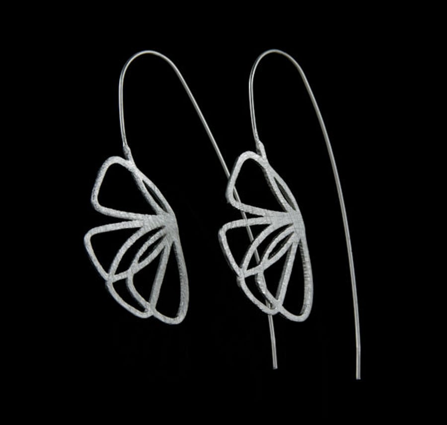  Long Silver Flower Earrings, Silver Dangle Earrings, Nature Earrings