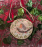Robin and snowdrop hand-painted log slice Christmas decoration  - Image 5
