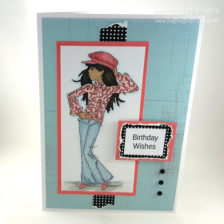 Handmade birthday card - fashionable flares