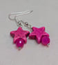 Pink howlite star and round agate earrings with silver plated ear wires  - Image 2