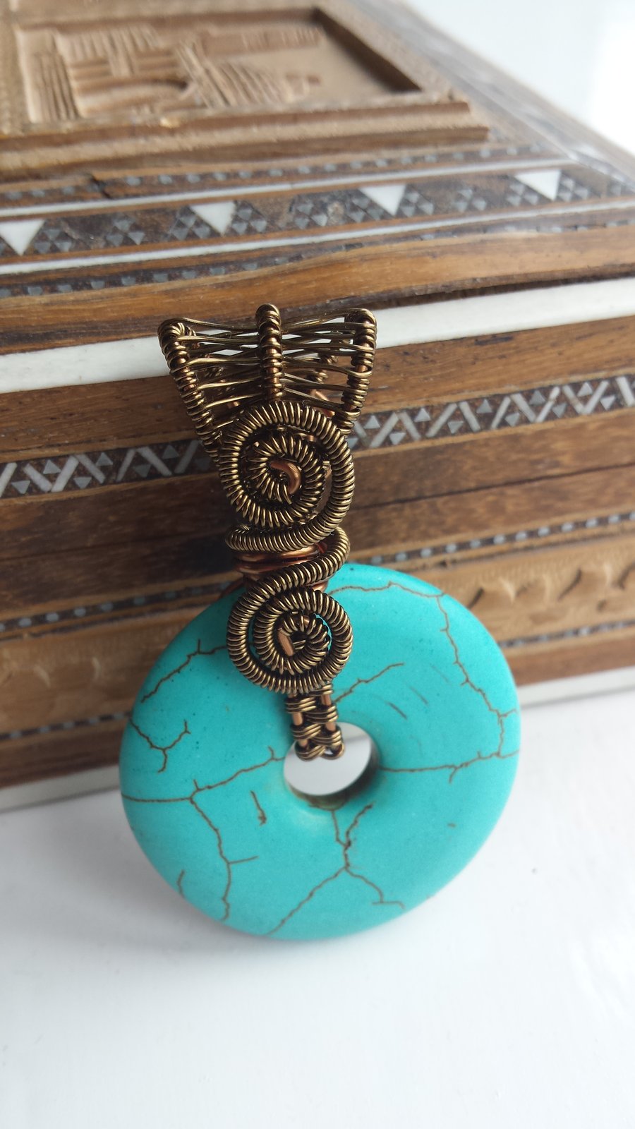 Turquoise Reversible Wire Wrapped Donut Pendant