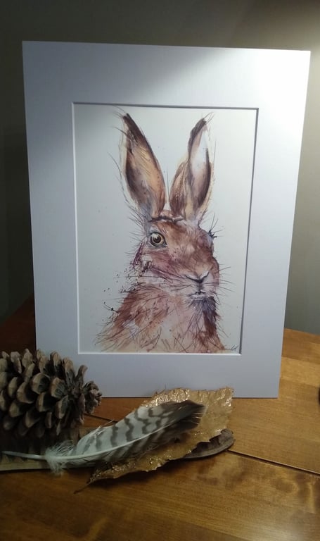  Mounted A4  or A3 signed Art Print, Hare