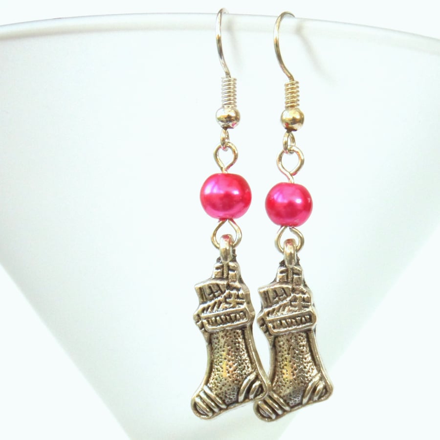 Novelty Christmas earrings with Christmas Stocking Charm Other colours available