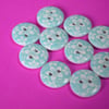 15mm Wooden Floral Buttons Hawaiian Pale Blue & White Flower 10pk Flowers (SF33)