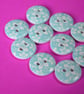 15mm Wooden Floral Buttons Hawaiian Pale Blue & White Flower 10pk Flowers (SF33)