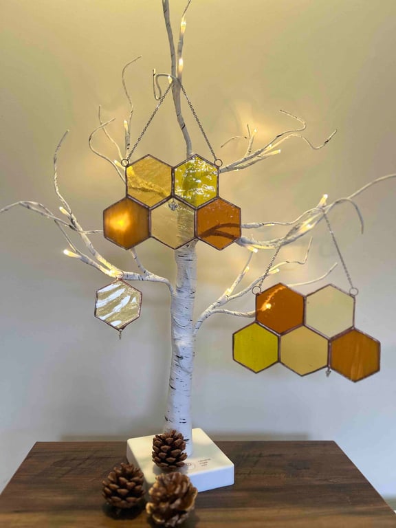 Perfectly Imperfect Honeycomb sun catcher in Stained Glass