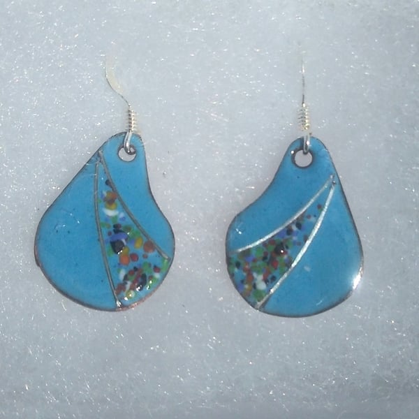 KIDNEY SHAPED ENAMELLED EARRINGS - SMALL & DAINTY WITH SILVER WIRE