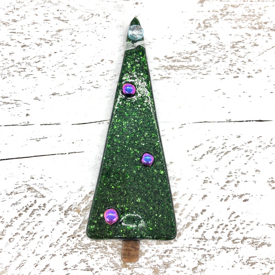 Sparkly Fused Glass Christmas Tree - Pink Baubles