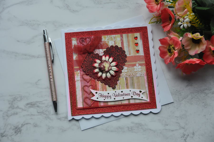 Happy Valentine's Day Glitter Love Hearts Free Post 3D Luxury Handmade Card 