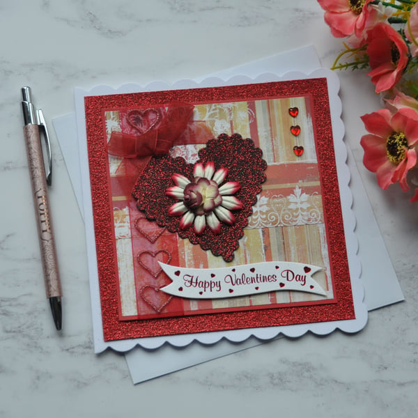 Happy Valentine's Day Glitter Love Hearts Free Post 3D Luxury Handmade Card 