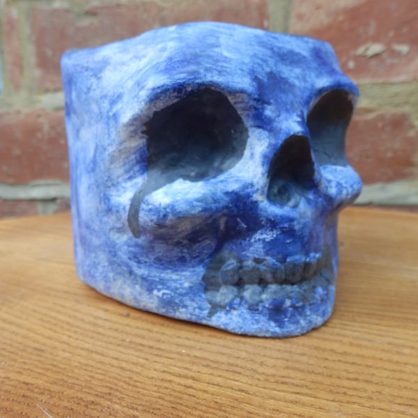 Cobalt Skull Plant Pot