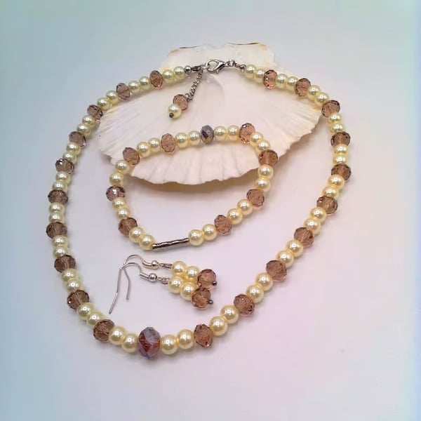 Perfectly Imperfect, Mauve Crystals & Cream Pearl Jewellery, Bridal Jewellery