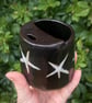 black and white stars, hand built ceramic travel mug
