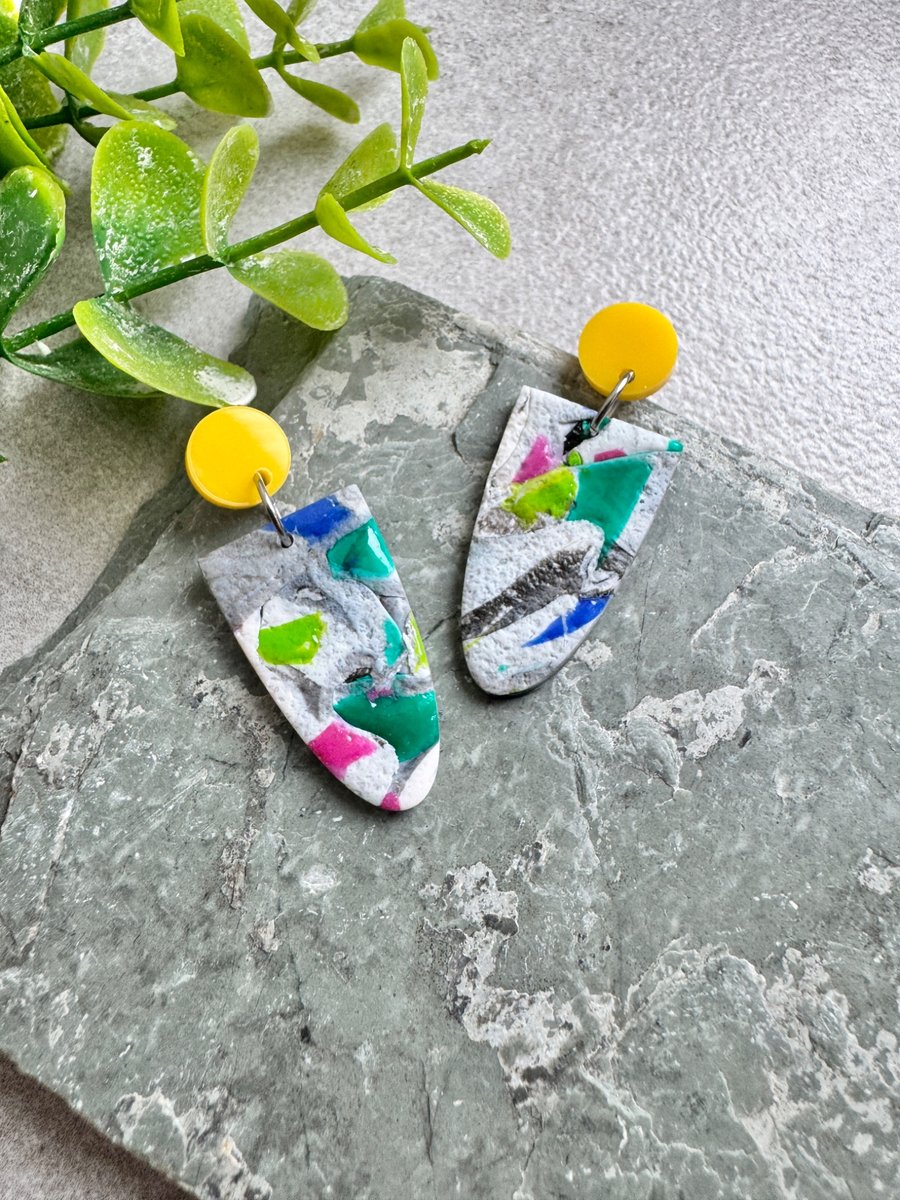 Yellow Dots and Abstract Colour Polymer clay earrings