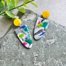 Yellow Dots and Abstract Colour Polymer clay earrings