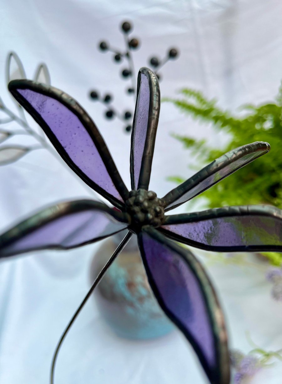 Stained Glass Flower - Handmade 3D Purple Clematis