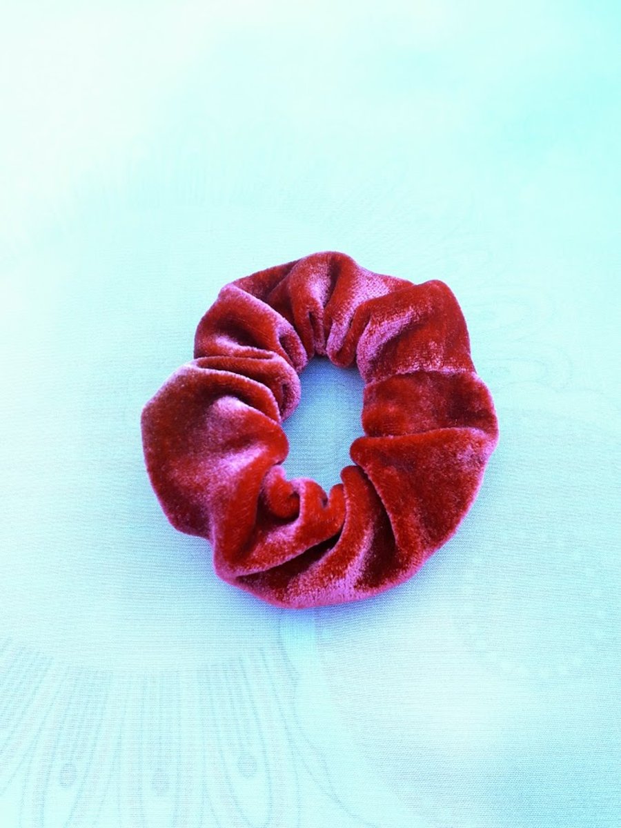 Small red silk velvet hairband scrunchie.