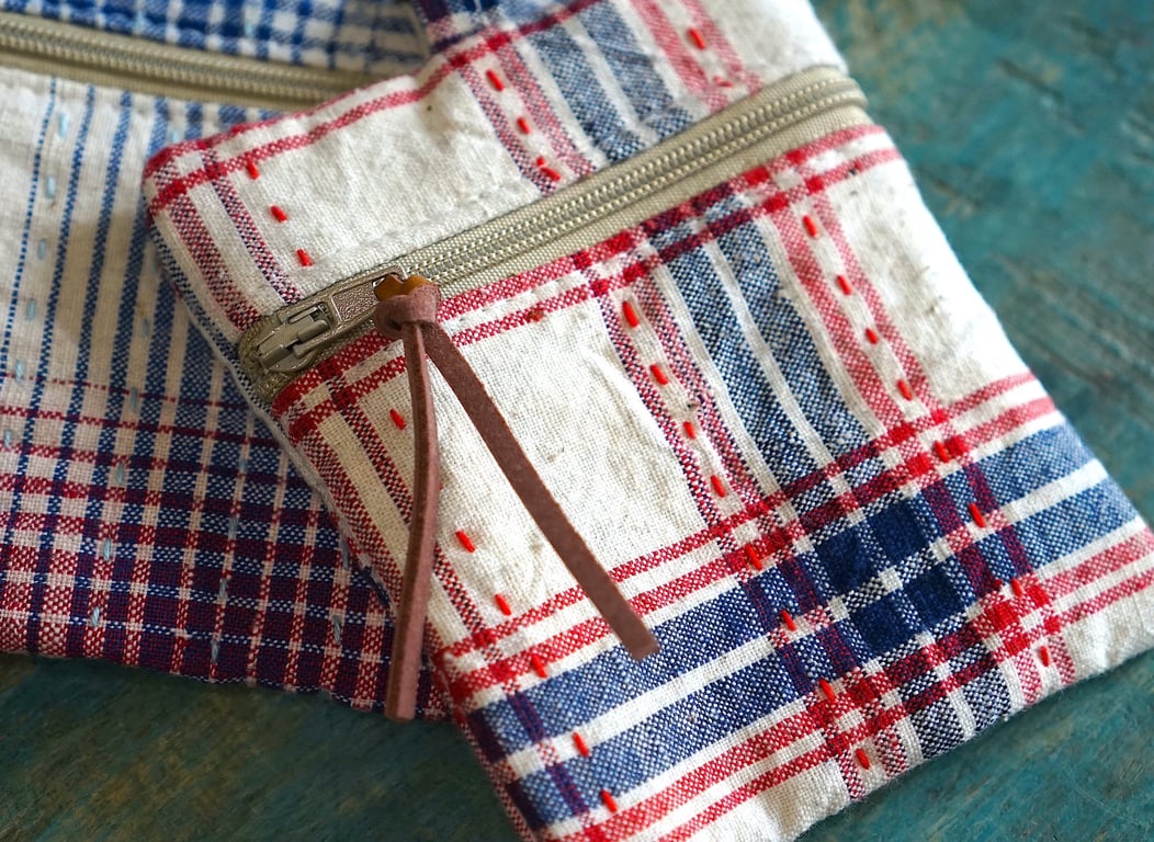 Small Coin Purse with Key Ring – Vintage Fabric Zipper Pouch Key Chain Snap Hook