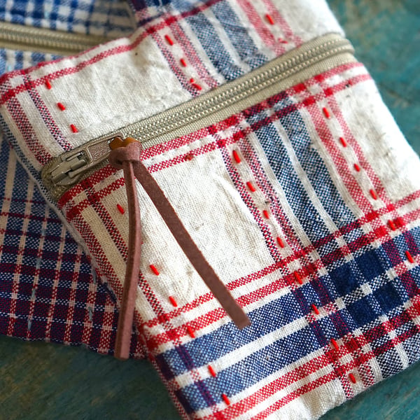 Small Coin Purse with Key Ring – Vintage Fabric Zipper Pouch Key Chain Snap Hook
